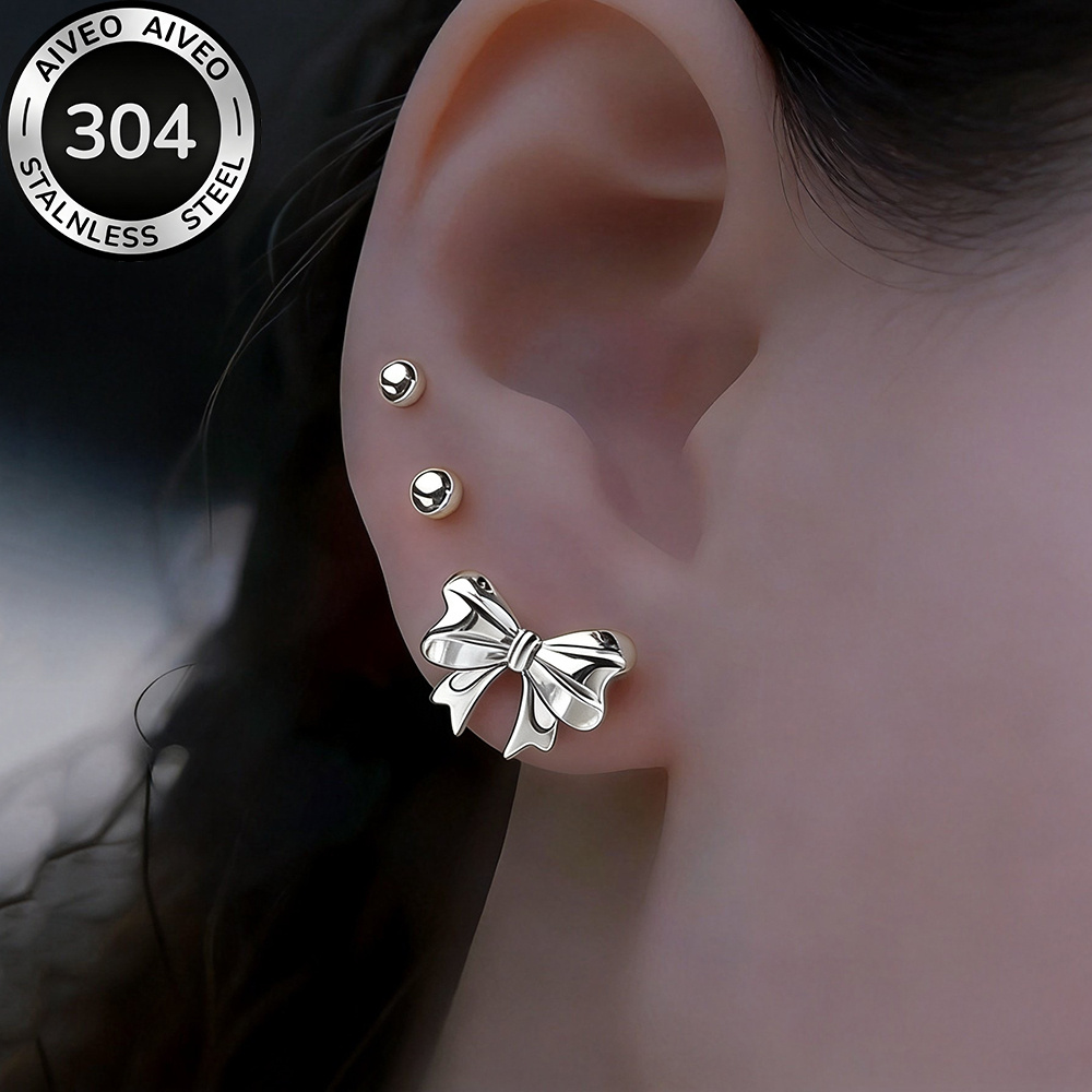 3-Pair Golden Stackable Stud Earrings Set
